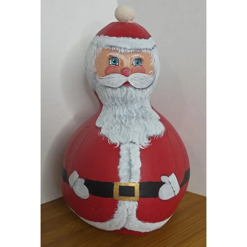 Hand Painted Gourd Santa Claus Christmas Holiday Folk Art 10”x 5”appx.‎